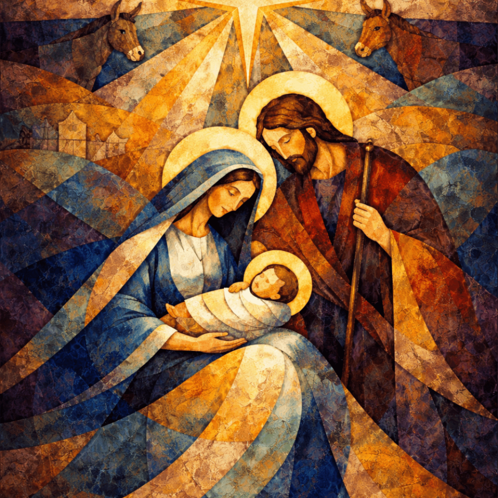 Natività astratta con luce dorata