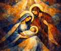 Natività astratta con luce dorata