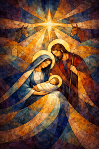 Natività astratta con luce dorata